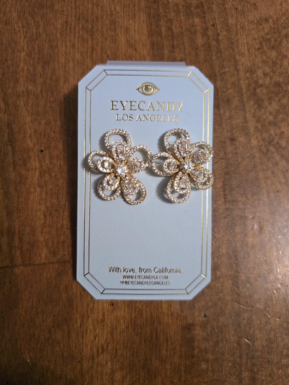 EyeCandy Los Angeles Gold Floral Crystal Stud Earrings
